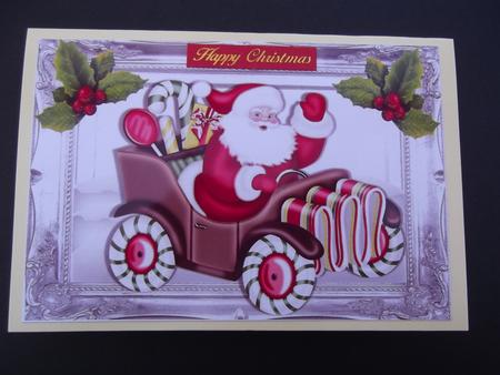 Santa in a Car of Candy & Holly A4 by Hilda Mullinger