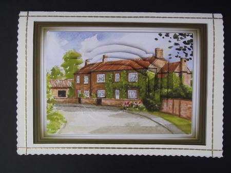 Pretty Picture of a Row of Cottages Bracket Pyramids by Hilda Mullinger