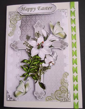 Easter Blessings, with Cross, White Lillies & Butterflies by Hilda Mullinger