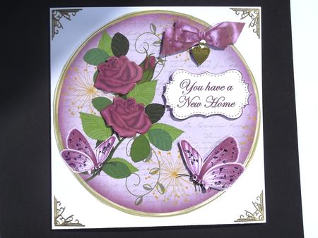 Cerise Rose New Home 7in Circle Decoupage Topper by Hilda Mullinger