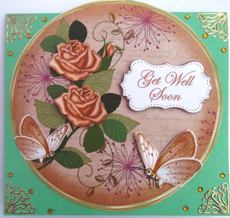 Peach Rose Get Well Soon 7in Circle Decoupage Topper by Hilda Mullinger
