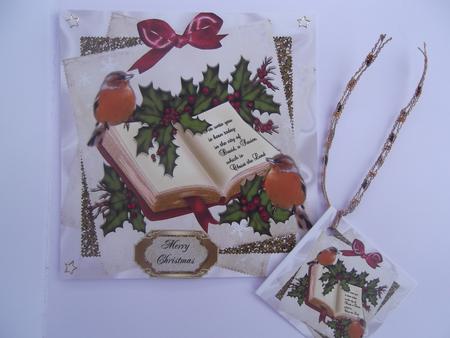 Verse with Bible and Holly with Little Robins 8x8 by Hilda Mullinger