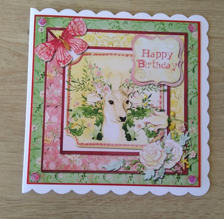 6 x 6 Card Front Floral Deer/Butterfly with Toppers and Sentiments Pink/Green/Yellow by Honorscard Appleby