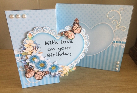 3 in 1 Floral Heart - 3D Shaped No-Hole Fold Back Card with Decoupage Mini Kit by Honorscard Appleby