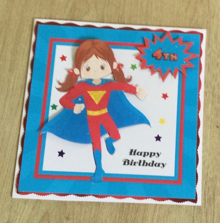 Superhero Birthday Girl Topper (Brown Hair) by Honorscard Appleby