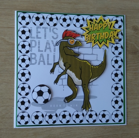 A dino footballer in green! 8x8 (three) by Honorscard Appleby