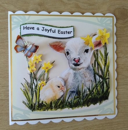 Easter Lamb and Chick with Daffodils by Honorscard Appleby