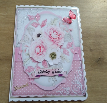 A5, Beautiful Pink Roses and Goldl Leaves by Honorscard Appleby
