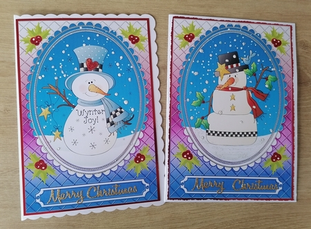 2 Christmas snowman card fronts by Honorscard Appleby