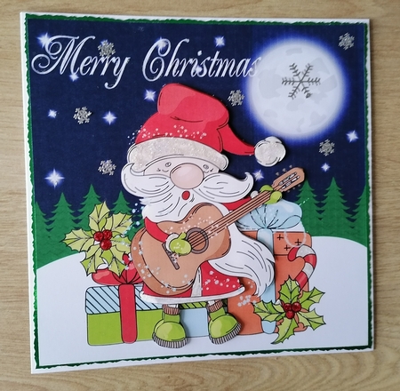 Jolly Santa playing a guitar with presents 8x8 by Honorscard Appleby