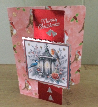 A4 Christmas Paper Robins and Holly on Starry Red Background by Honorscard Appleby