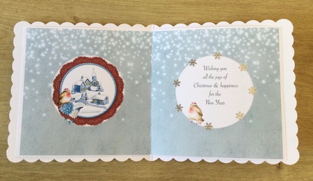 6 x 6 Christmas Card Insert, Snowy Village on Blue/Grey Falling Snow Background, Blank by Honorscard Appleby