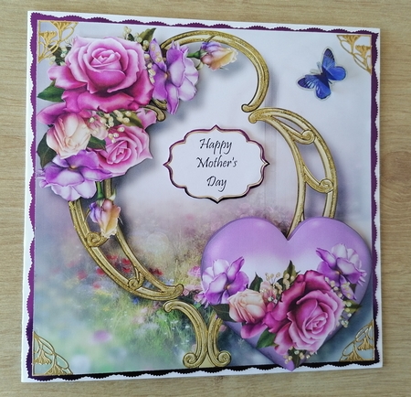 Hearts & Flowers On Golden Frame - Belle Epoque Roses 8x8 by Honorscard Appleby