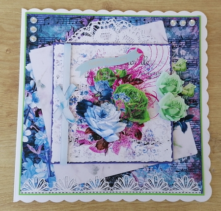 8 x 8 Decoupage Card Mini Kit Shabby Floral Roses & Lace 5 Sheets Pink by Honorscard Appleby