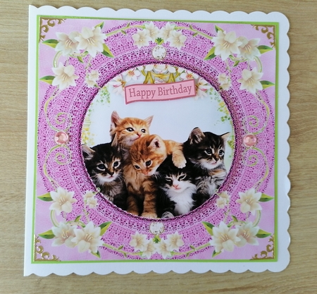 3 Pink floral kitty card front/toppers 15 by Honorscard Appleby