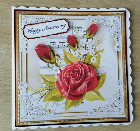 pretty red roses on music in ornate frame 8x8 by Honorscard Appleby