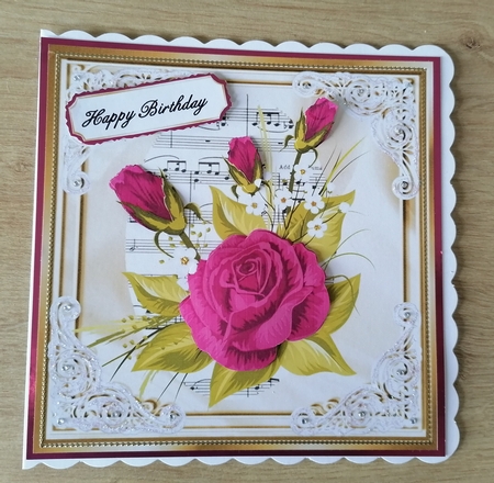 pretty pink roses on music in ornate frame 8x8 by Honorscard Appleby