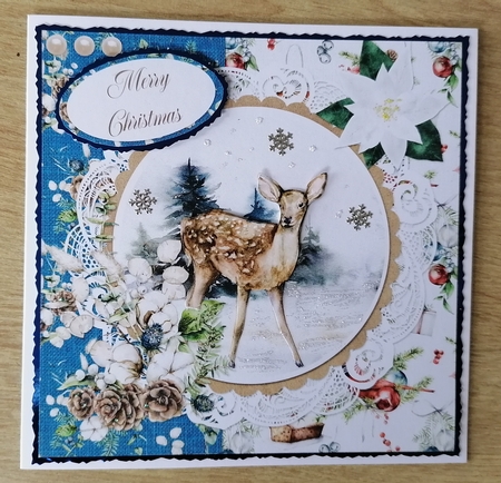 Christmas Scenes 12 Snowy Faun 6 x 6 Card Front with Toppers and Sentiments, Blue/White by Honorscard Appleby