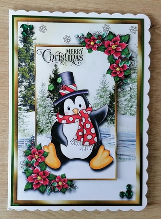 A5 Snowy Scene Penguin 1 - Card Front & Topper  by Honorscard Appleby
