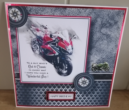 8x8 Red Racing Bike Card Front with sentiments by Honorscard Appleby
