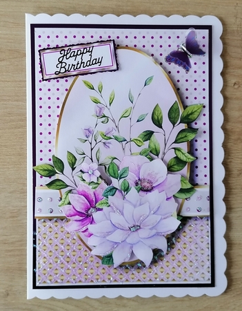 A5 Purple Flowers Card Front Topper and sentiments  by Honorscard Appleby