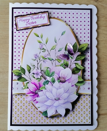 A5 Purple Flowers 2 Card Front Topper and sentiments  by Honorscard Appleby