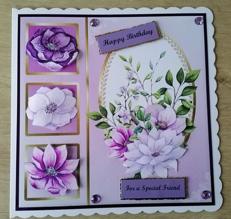 8x8 Lilac Feathery Flowers Card Front, Tag & Sentiments  by Honorscard Appleby