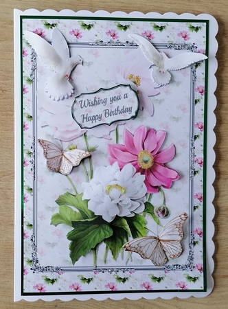 Doves butterflies and flowers by Honorscard Appleby