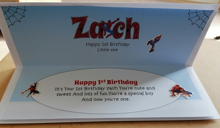 Spiderman ZACH 1st large dl insert by Honorscard Appleby