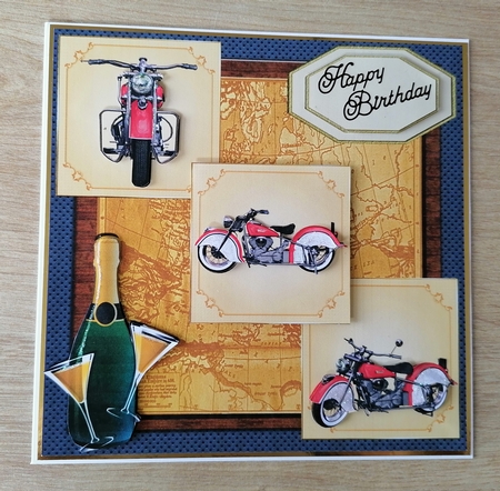 Red 3 Panel motor bike card front by Honorscard Appleby