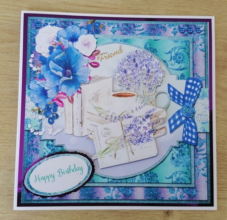 Shabby Lace Florals 5: Lavender Tea 6 x 6 Card Front with Topper and Sentiments by Honorscard Appleby