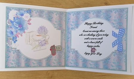 Shabby Lace Florals 5: Lavender Tea 6 x 6 Card Insert with Violet/Teal Floral Background, Blank by Honorscard Appleby
