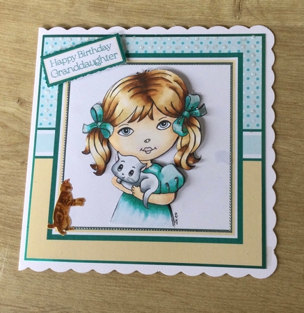 7x7 Little Girl with Kitty Card Front, Topper and sentiments  by Honorscard Appleby