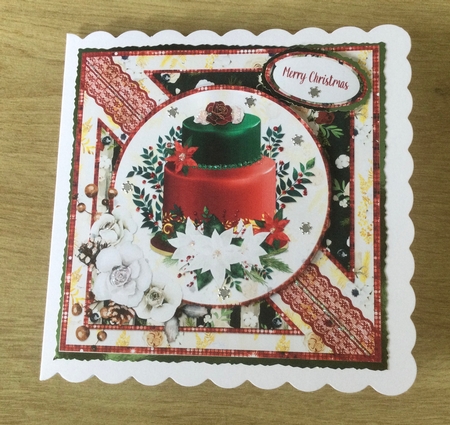 Winter Glam 13: Floral Christmas Cake 8 x 8 Card Front with Sentiments by Honorscard Appleby