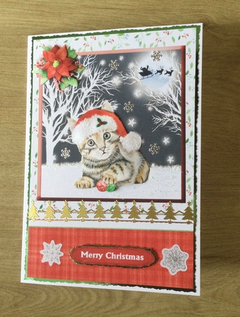 Christmas kitty card front & decoupage by Honorscard Appleby