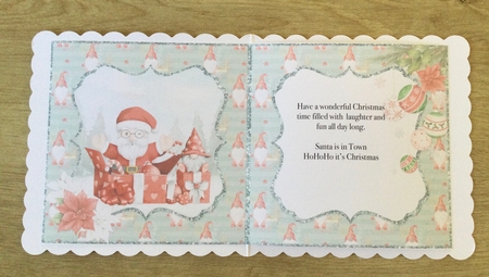 Festive Gnomes 11: Santa & Gnome Gift Boxes 6 x 6 Blank Card Insert with Red/Teal Gnome Background by Honorscard Appleby