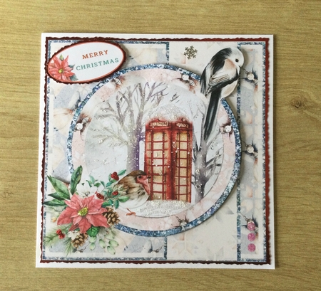 Snowy Village 8: Telephone Box & Robin 6 x 6 Card Front with Topper and Sentiments by Honorscard Appleby