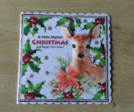 Lovely Holly and red berry card front with  a deer by Honorscard Appleby
