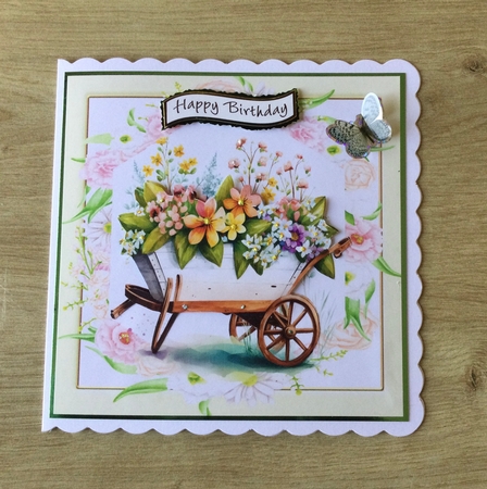 Lovely flowers in a wheel barrow, cream and floral 8x8 frame (one) by Honorscard Appleby