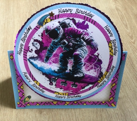 Astronaut Snowboarding All Occasions 7 x 7 Shaped Card by Honorscard Appleby