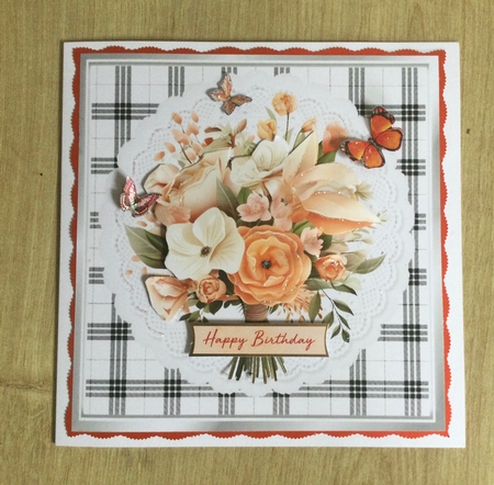 Pretty Bouquet Of Peach Flowers On Lace Black/White 7x7 (Two) by Honorscard Appleby