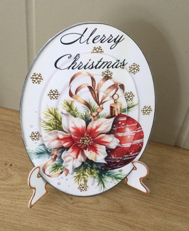 Christmas Bauble And Poinsettia Plate Card by Honorscard Appleby