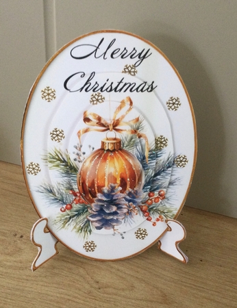 Christmas Bauble And Pine Cone Plate Card by Honorscard Appleby