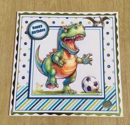 7x7 T-Rex Footballer Mini Decoupage Kit - x4 A4 sheets  by Honorscard Appleby