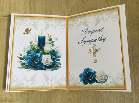 5x7 Blue and White Roses Candle Sympathy insert by Honorscard Appleby