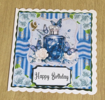 Blue perfume bottle card front 8 by Honorscard Appleby