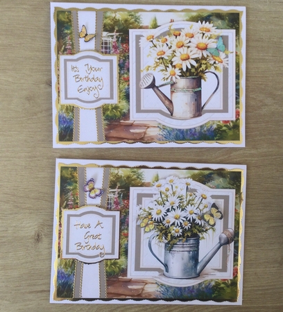 2 Daisy watering can card fronts/toppers(5x7 aprox) 2 by Honorscard Appleby