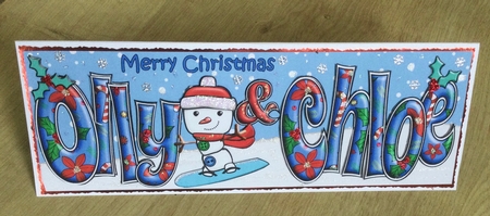 Jolly Snowman Snowboarding OLLY & CHLOE large dl by Honorscard Appleby