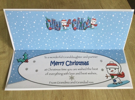 Jolly Snowman Snowboarding OLLY & CHLOE large dl insert by Honorscard Appleby