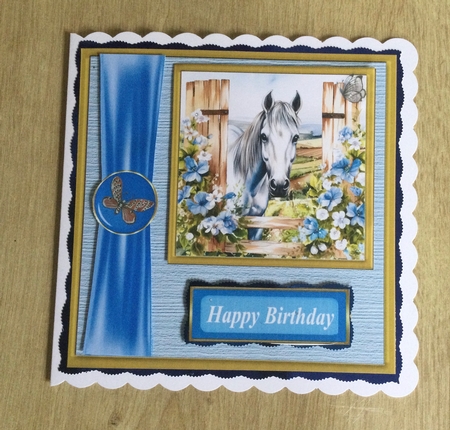 Blue fence farm animal card front 7 by Honorscard Appleby